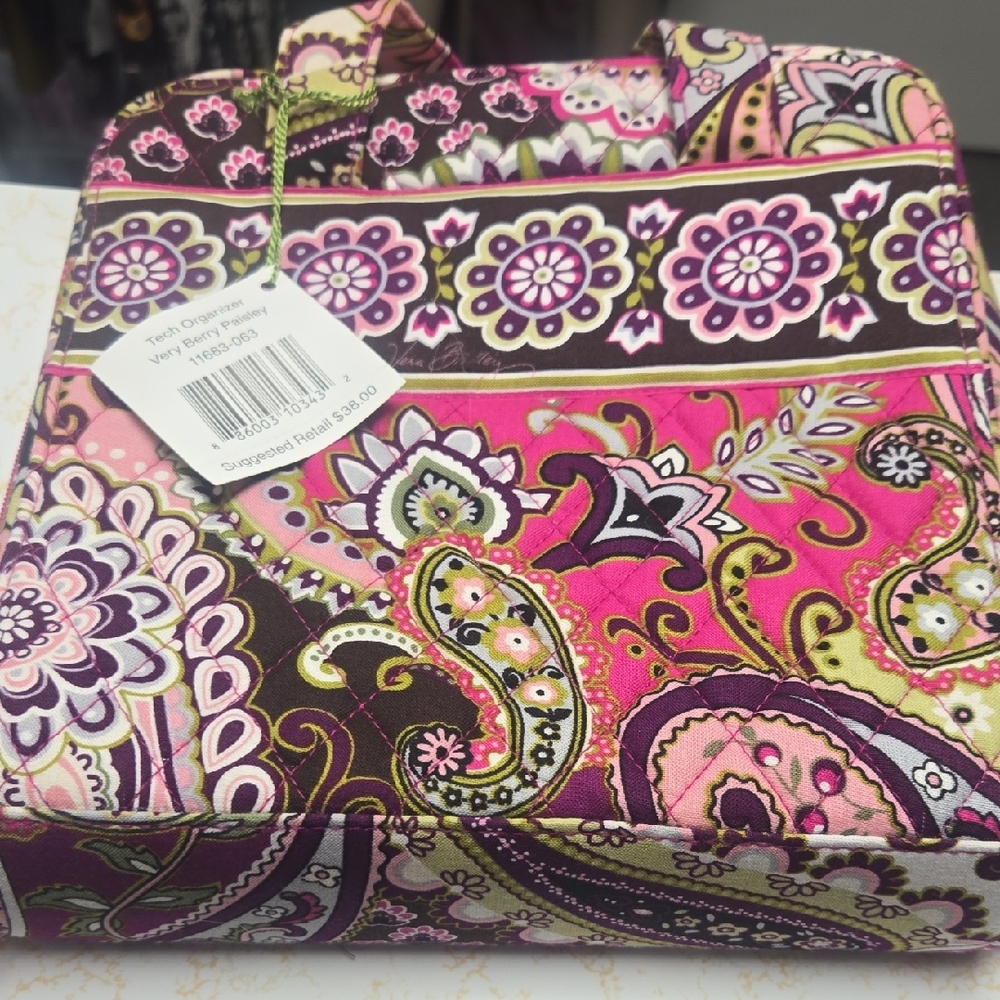 Vera Bradley Pink and Green Paisley Cosmetic/ Tech Bag